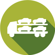 Ein grünes Icon mit einem weißen LKW als Darstellung für den Gebrauch schadstoffarmer LKWs.