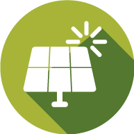 Nachhaltige Logistik - Ein grünes Icon mit einer weißen Photovoltaikanlage zeigen, dass die BLG auch auf diesem Weg Ökostrom generiert.